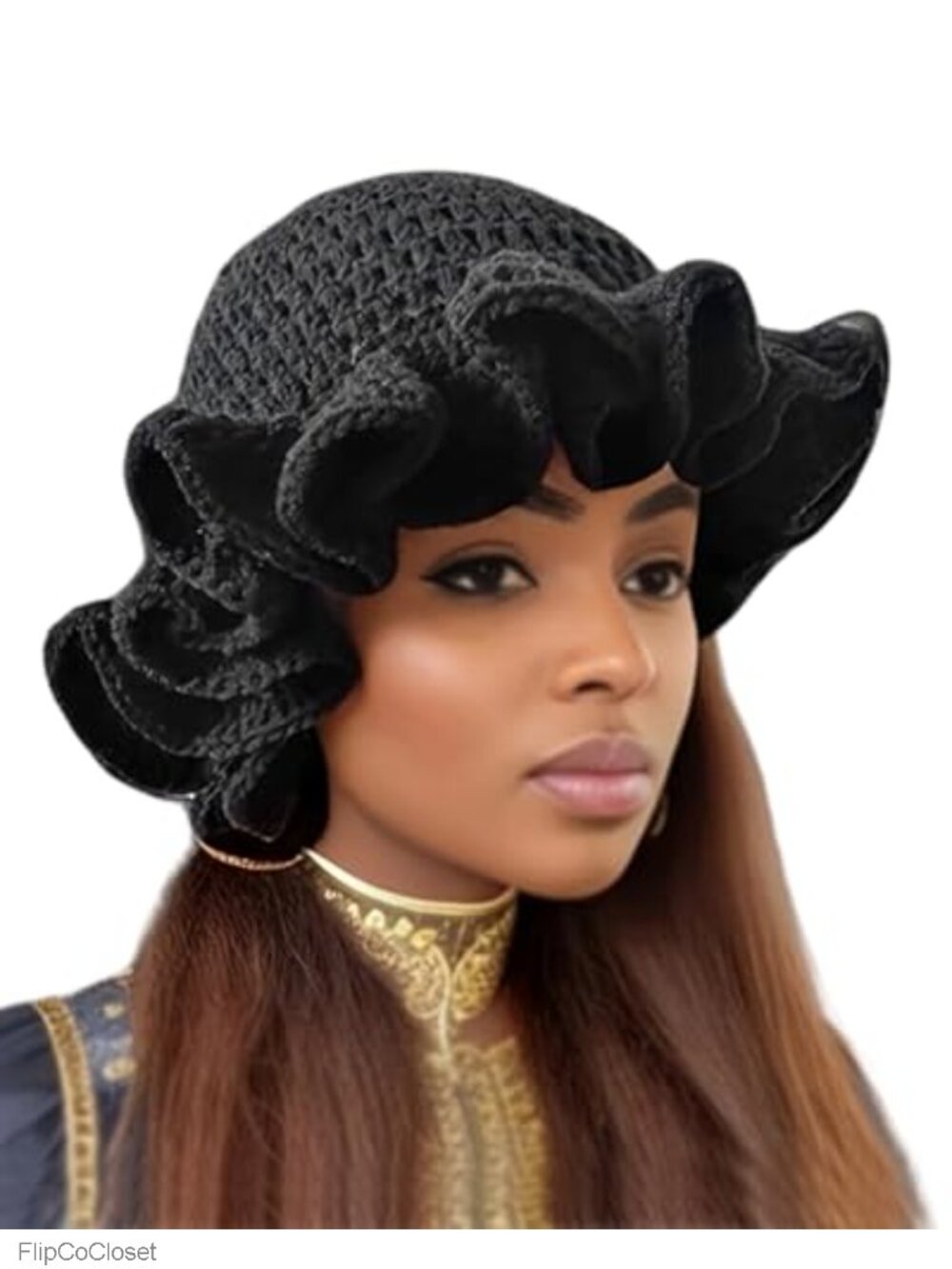Ruffled Crochet Bucket Hat Knit Skull Cap Fall Winter Beanie
